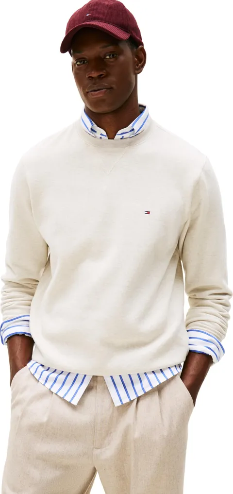 Tommy Hilfiger Uomo Felpa Seasonal Fleece con Scollo Rotondo, Beige (Heathered Oatmilk)