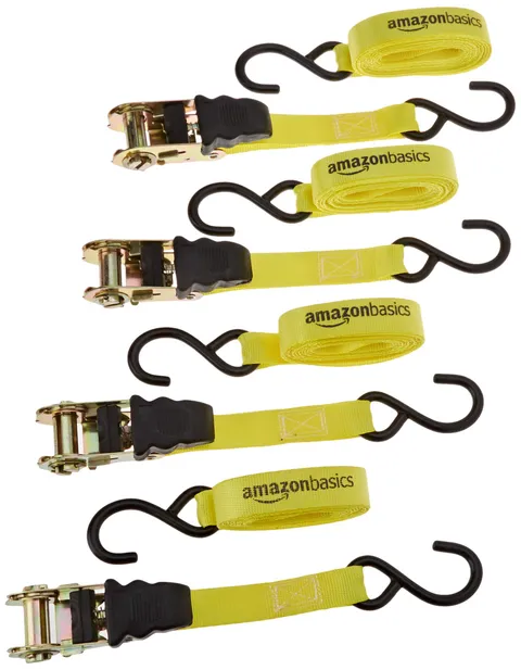Amazon Basics Cinghie a Cricchetto, 4 Pezzi, 4,5m x 25mm, Capacità 635 kg, Cinghie di