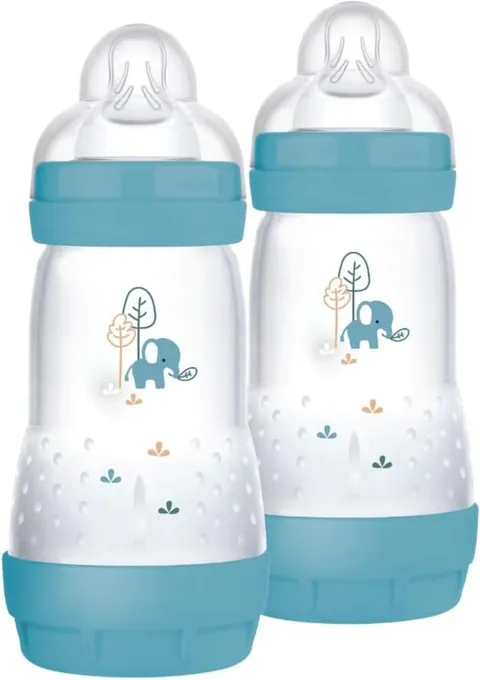 MAM Biberon Easy Start 260 ml, Biberon anticolica per allattamento misto, Riduce le bolle d'aria e il rischio di coliche, Accessori neonati 2+ mesi autosterilizzanti e con tettarella misura 2, Neutro