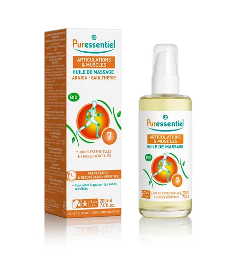 Puressentiel - Articolazioni e Muscoli - Olio da massaggio biologico con 7 oli essenziali