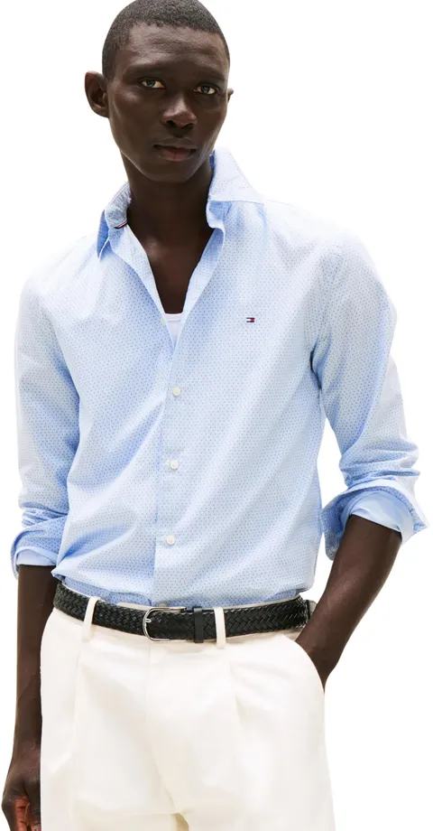 Tommy Hilfiger Uomo Camicia Flex Poplin Mini Print Regular Fit, Blu (Cloudy Blue), M