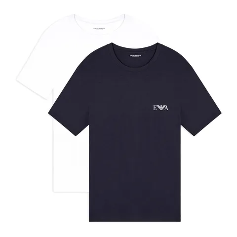 Emporio Armani Maglietta Girocollo da Uomo, 2 Pezzi, Bianco/Blu, M