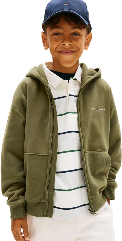 Tommy Hilfiger Bambini Unisex Felpa con Cappuccio e Zip Mini Corp e Orlo in Maglia a