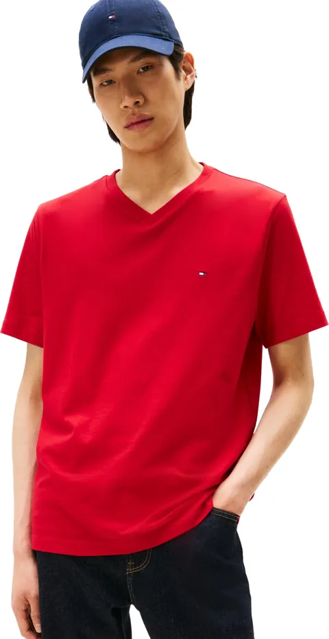 Tommy Hilfiger Uomo T-Shirt Maniche Corte Essential Tee con Scollo a V, Multicolore (Medium Red), M