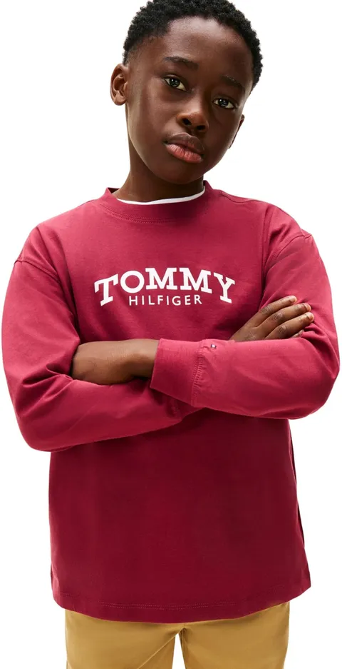 Tommy Hilfiger T-Shirt Bambino Stampa MONOTYPE LS KB0KB10052 L/S T-Shirt, Viola (Rich Cherry), 7 Anni, Viola (Rich Cherry), 7 Anni