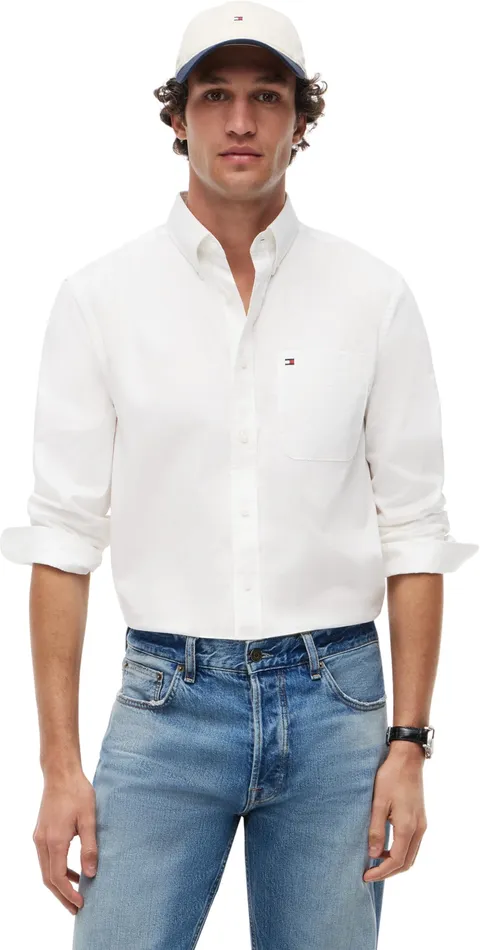Tommy Hilfiger Camicia da Uomo Leggera Oxford Solid SF MW0MW42287, Bianca, XXL
