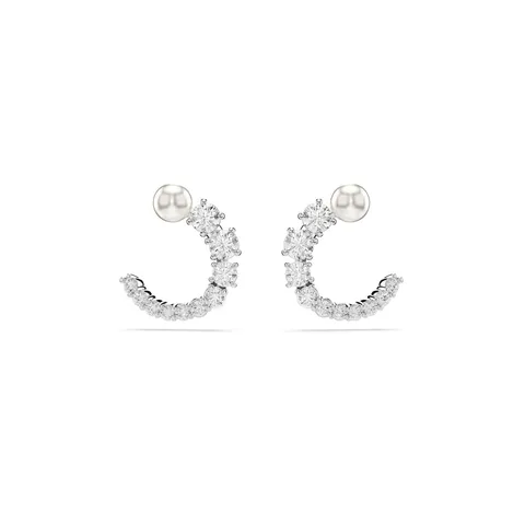 Swarovski Orecchini a cerchio Matrix, Crystal Pearl, Taglio Round, Bianchi, Placcato rodio
