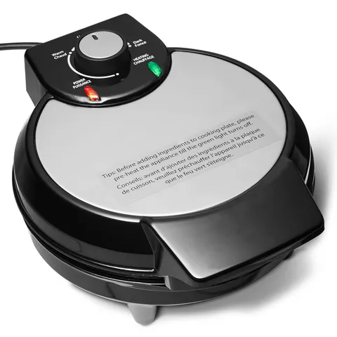 Amazon Basics - Macchina Per Waffle Belga Con Piastra Rotonda Antiaderente In Ceramica Da