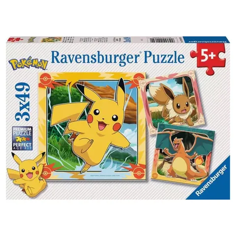 Ravensburger - Puzzle Bambini 5 Anni 3x49 Pezzi, Pokémon - Puzzle 5 Anni, Collezione