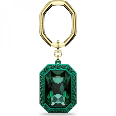 Swarovski Portachiavi, Cristallo Verde Taglio Ottagonale in una Montatura con Finitura in