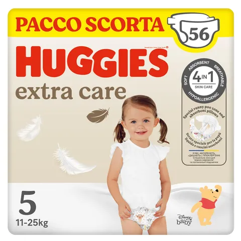 Huggies Extra Care, Pannolini Taglia 5 (12-17 Kg), Design Disney, Pacco Scorta, 54 Pz