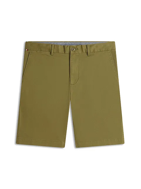 Tommy Hilfiger Uomo Pantaloncini Chino Denton Twill in Cotone Elasticizzato, Verde (Dark