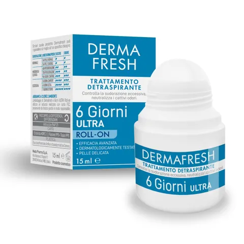 Dermafresh 6 giorni Ultra, Trattamento Detraspirante, Roll On, 15 ml, per Pelle Delicata
