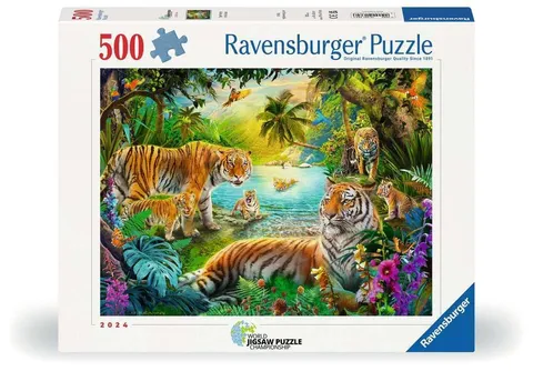 Ravensburger Puzzle 12001384 - Tiger Family in the Oasis - Puzzle da 500 pezzi per adulti