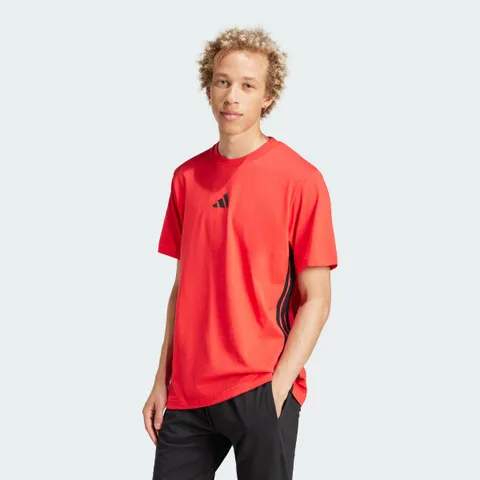 adidas Uomo Essential Three Stripes Single Jersey Shirt, Pure Ruby/Black, S
