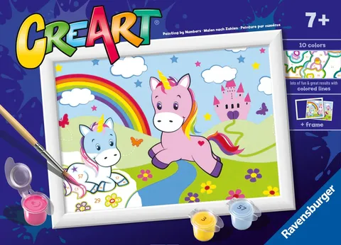 Ravensburger CreArt: Unicorni con arcobaleno - Dipingere con i Numeri per Bambini 7+