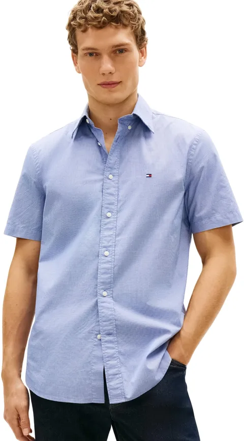 Tommy Hilfiger Camicia Uomo Flex Popeline Pied de Poule SS Mw0Mw38589, Blu, XXL