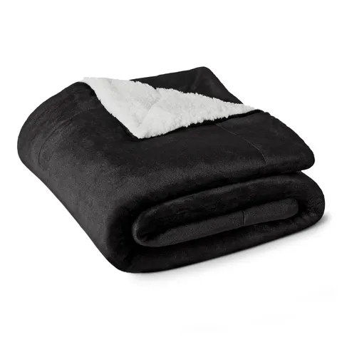Amazon Basics Manta de Pelo Sherpa, 127 x 152 cm, Negro