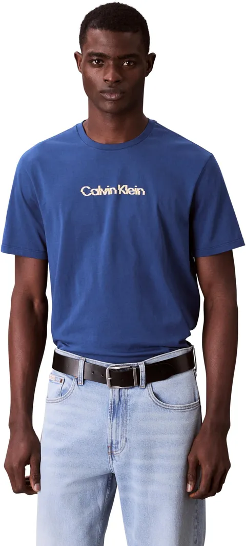 Calvin Klein Uomo T-Shirt Maniche Corte Glitched Logo Classic Tee in Cotone, Blu (Blue