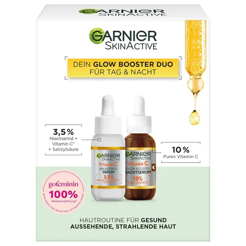 Garnier Vitamina C Glow Booster Serum Duo per giorno e notte, con siero anti-scuro e