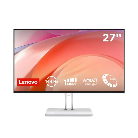 Lenovo L27-45 Monitor IPS 27" Full HD, 144Hz, 1ms, Altoparlanti integrati, HDMI e VGA, Ideale per Gaming, Studio e Home Office, VESA 100x100mm, AMD FreeSync, Inclinazione Regolabile