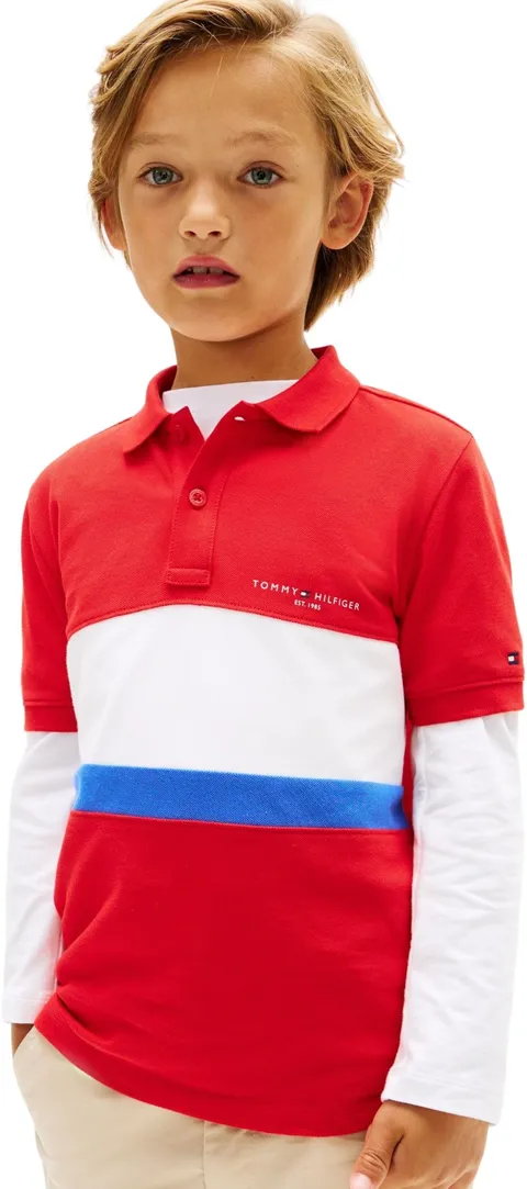 Tommy Hilfiger Mini Corp EMB Clrblock Polo SS KB0KB10383 Polo Bambino Rosso (Rapid Red