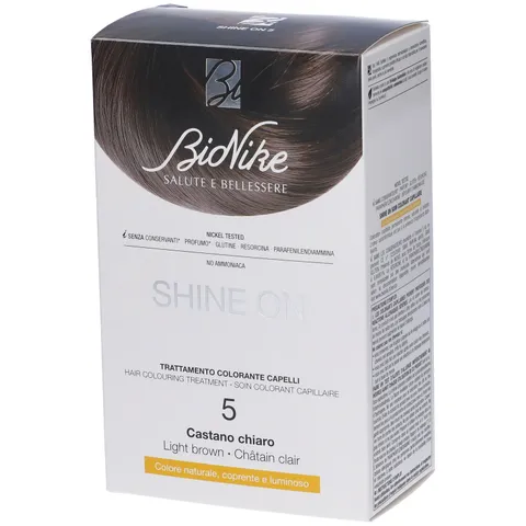 Bionike Shine On - Trattamento N.5 Castano Chiaro, Kit Tinta Senza Ammoniaca, Azione