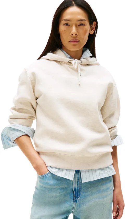 Tommy Hilfiger Donna Felpa con Cappuccio con Logo, Avorio (Heather Oatmilk), XXL