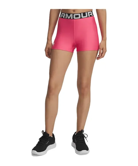 Under Armour Donna HeatGear Shorty, Pantaloni Corti Allenamento Super Leggeri e Traspiranti, Shorts Sportivi da Palestra con Elastico in Vita a Vista e Dettaglio con Logo,Super Pink/White,XL