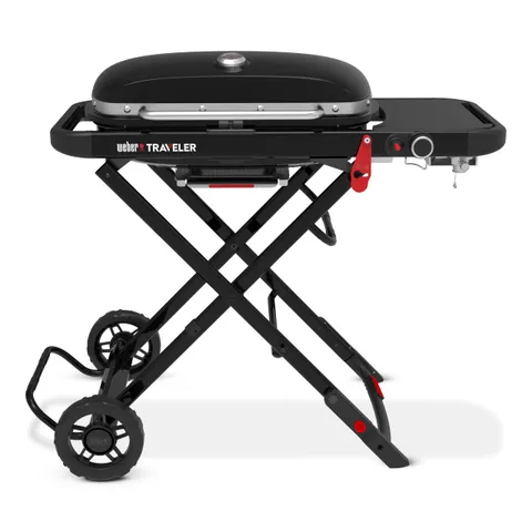 Weber Barbecue a gas Traveler con carrello pieghevole e ruote/BBQ portatile, griglie in