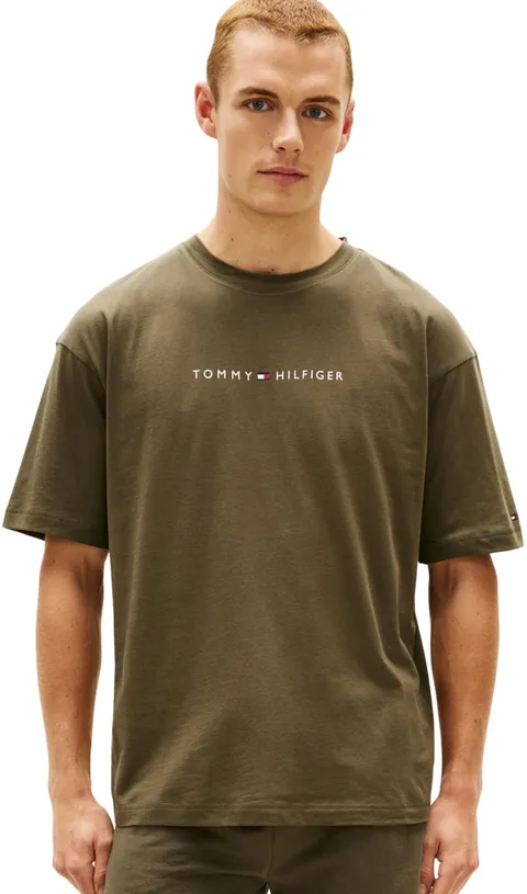 Tommy Hilfiger Uomo T-Shirt Maniche Corte Logo in Cotone, Verde (Army Green), XL