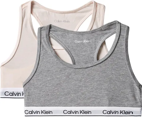 Calvin Klein Bambina Bralette Confezione da 2 con Fascia con Logo, Multicolore (Silverpeony/Greyheather), 8-10 Anni