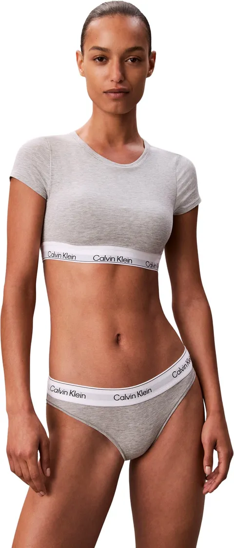 Calvin Klein Donna T-Shirt a Bralette Collo Alto, Grigio (Grey Heather), XS