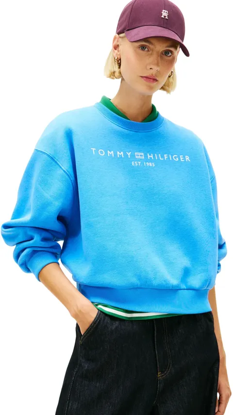 Tommy Hilfiger Felpa da Donna Corp Logo MDRN Swtsrt WW0WW47831 Pullover, Blu (Blu
