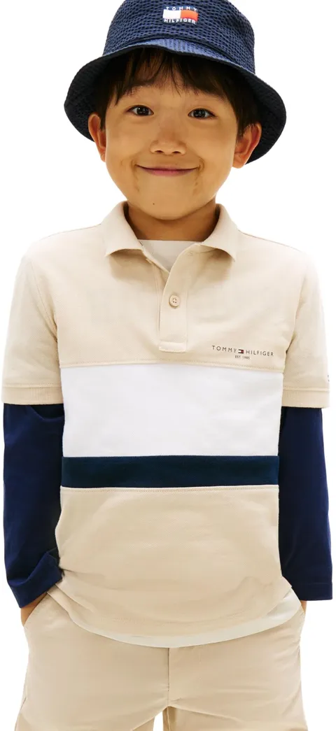 Tommy Hilfiger Polo Bambino Mini Corp EMB Clrblock SS KB0KB10383 Polo Beige (Classic