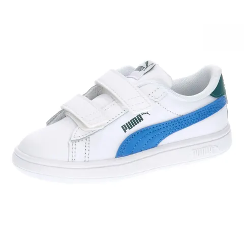 PUMA Unisex Kids Smash 3.0 L V INF Sneaker, PUMA White-Hyperlink BLUE-COLD Green, 20 EU