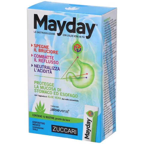 Zuccari Mayday Gastrosoluzione, 12 Stick-Pack da 10ml, Con Aloe Vera a Doppia