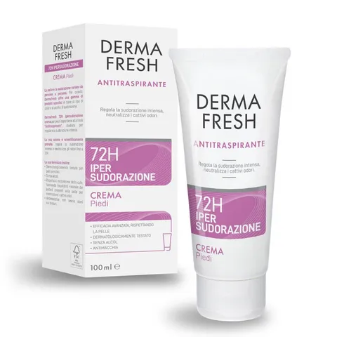 Dermafresh Ipersudorazione Crema Piedi Efficace 72h, Antitraspirante, 100 ml, Regola la