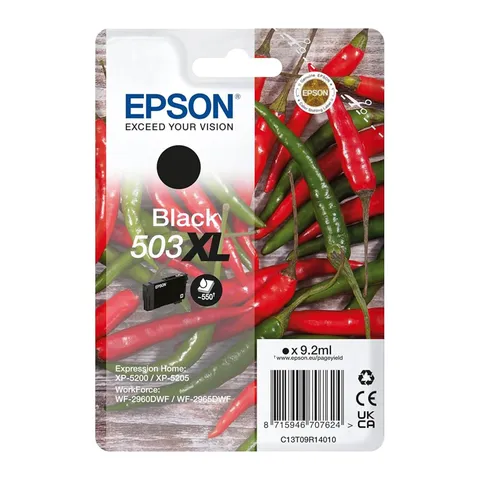 Epson 503XL Serie Peperoncini Cartucce per Stampante Getto d'Inchiostro, Formato XL, Stampe Affidabili Casa e Ufficio, Confezione Retail, Confezione Singola 1 Colore, Nero 9.2 ml