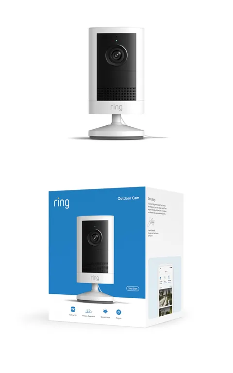 Ring Outdoor Camera 2K, Videocamera per esterni, Alimentazione plug-in (ultimo modello)