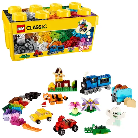 LEGO Classic Scatola Mattoncini Creativi Media, Set per Costruire Fiori, Macchina, Treno
