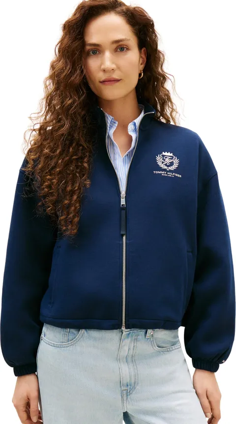 Tommy Hilfiger Donna Felpa con Cerniera Varsity Crest Zip-Up con Colletto alla Coreana