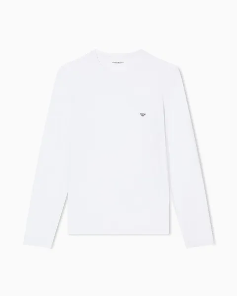 Emporio Armani T-Shirt Girocollo da Uomo in Morbido Modal a Maniche Lunghe, Bianca