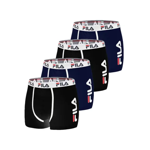 FILA Boxer Uomo Cotone, Mutande Uomo Maglia Aerata, Traspirante (set di 4), Nero, Blu