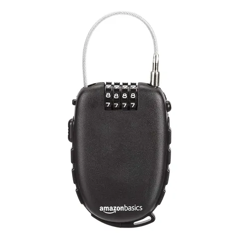 Amazon Basics Lucchetto a 4 cifre, AB-BL101, con cavo retrattile, Combinazione