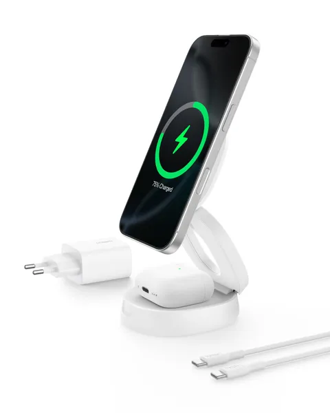 Belkin 2 in 1 Caricatore Wireless, Stazione di Ricarica Wireless 15 W, Caricatore Qi2 con