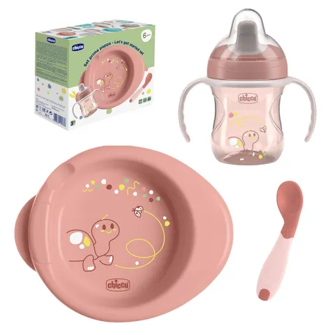 Chicco Set Pappa Completo 6 Mesi+, Tazza Training Cup, Primo Cucchiaio e Piatto Pappa