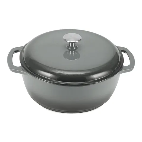 Amazon Basics Casseruola Rotonda in Ghisa Smaltata con Coperchio, 6,9 L, Grigio