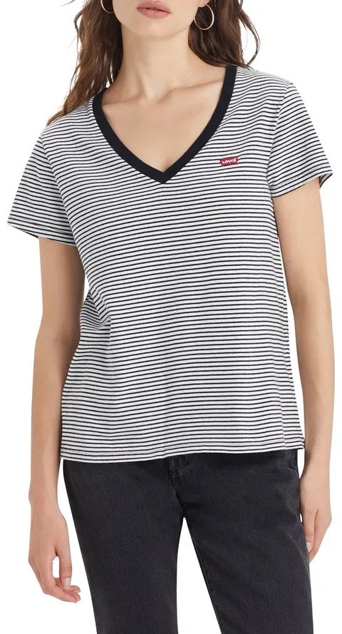 Levi's Perfect V-neck, T-shirt Donna, Annalise Stripe Cloud Dancer, S