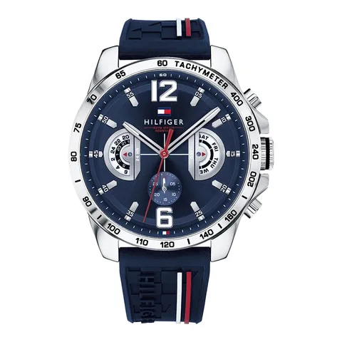 Tommy Hilfiger Orologio Analogico Multifunzionale al Quarzo per Uomo con Cinturino in Silicone, Acciaio Inossidabile o Pelle, Sottoquadranti per Giorno e Data, Resistente all'Acqua fino a 5ATM.